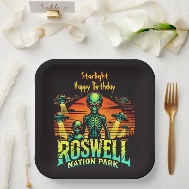 Roswell Park: Where UFOs Hover! Paper Plate (Wedding)
