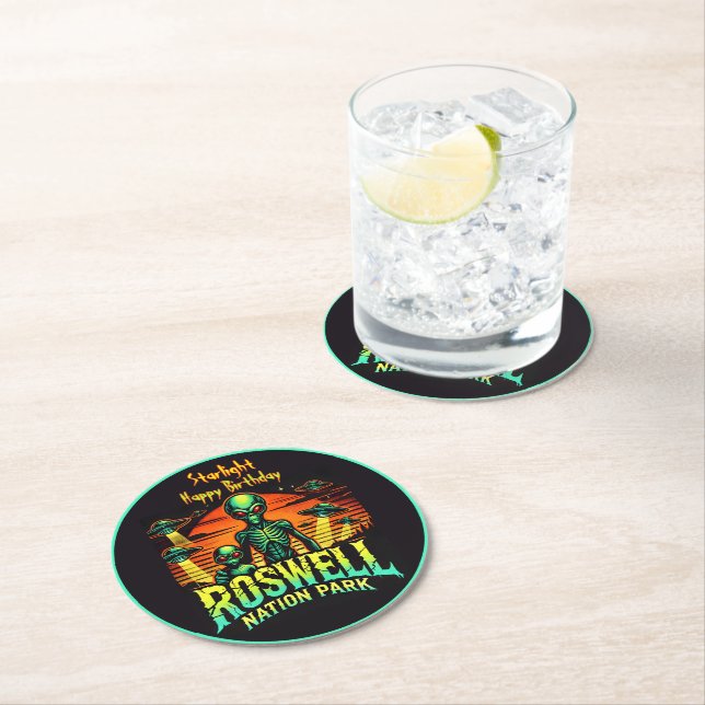Roswell Park: Where UFOs Hover! Round Paper Coaster (Insitu)