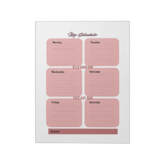 Rosy Blush Planner Schedule Weekly  Notepad