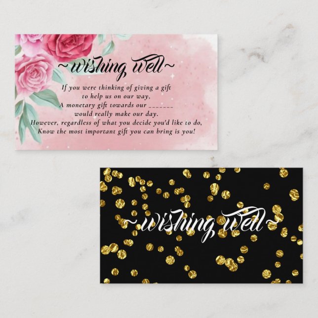Rosy Blush Wishing Well for Wedding Enclosure Card (Front/Back)