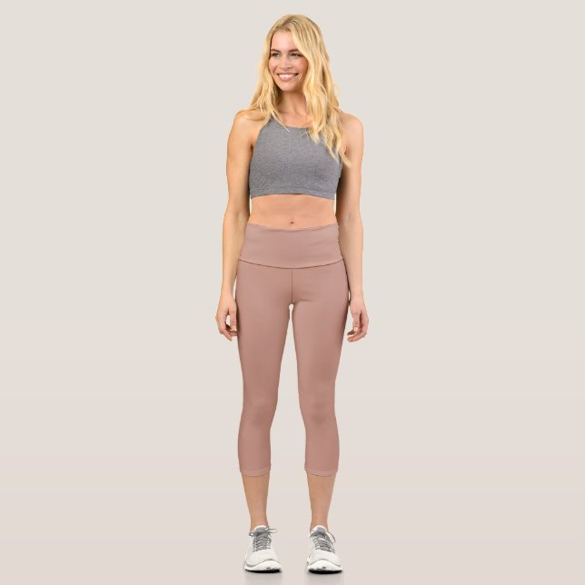 Rosy Brown Solid Plain Colour Capri Leggings (Front)