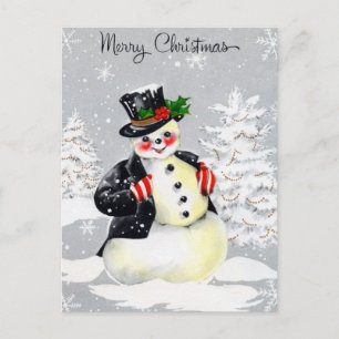 Rosy Cheeked Snowman With Top Hat Coat and Mittens Postcard