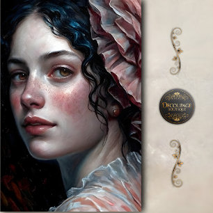 Rosy Cheeked Woman in Ruffles Decoupage Tissue Paper