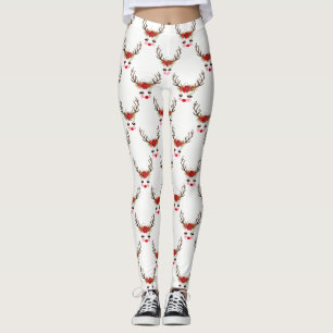 Rosy Cheeks Gold Eyes Floral Reindeer Holiday Leggings