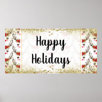 Rosy Cheeks Gold Eyes Floral Reindeer Party Banner