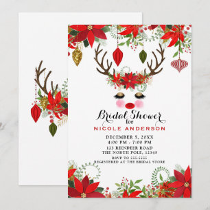 Rosy Cheeks Gold Eyes Reindeer Bridal Shower Party Invitation