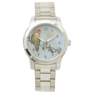 Rosy- faced love bird on a branch watch