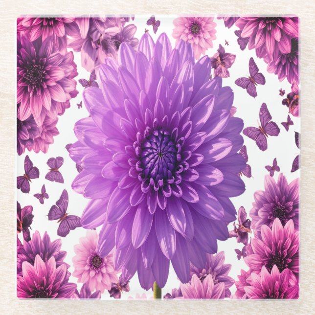 Rosy Floral Coaster Pink Flower Drink Mat (Front)