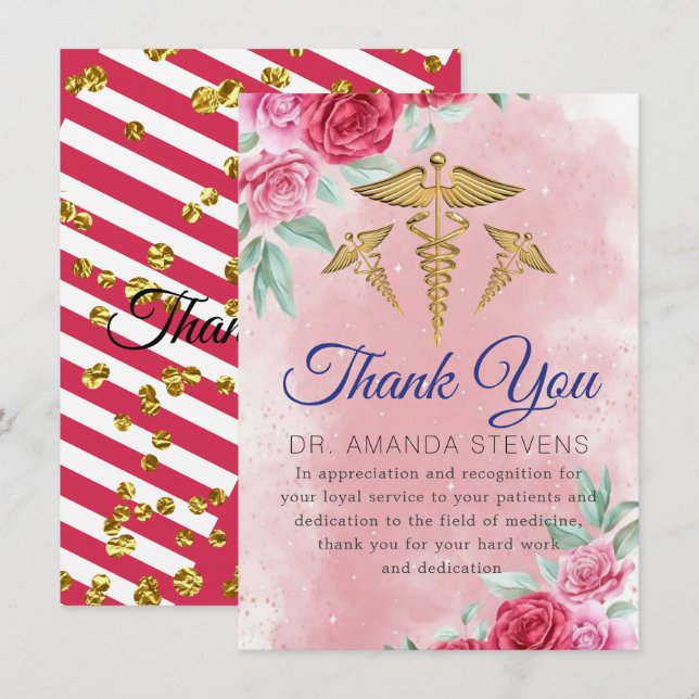 Rosy Floral Doctor | Nurse Thank You Card (Front/Back)