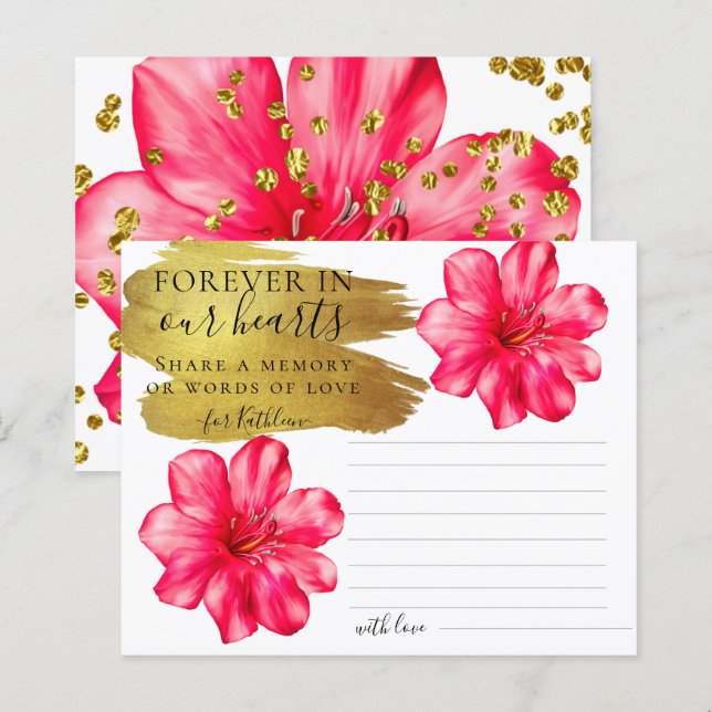 Rosy Floral Share a Memory Funeral Card (Front/Back)