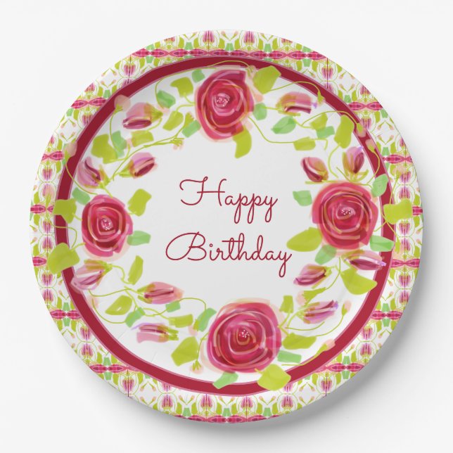 Rosy Floral Stylish  Paper Plate (Front)