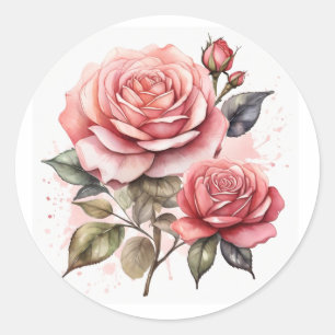 rosy flower classic round sticker