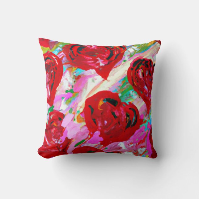 Rosy Hearts Throw Pillow (Front)