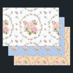 Rosy ovals variety pack wrapping paper sheet<br><div class="desc">Pretty bouquet of pink roses with green leaf wreaths in backgrounds of white,  blue,  and buttercream.</div>