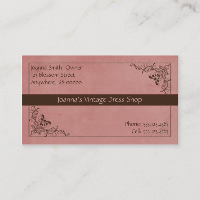 Rosy Peach and Brown Vintage Swirl Business Card (Front)