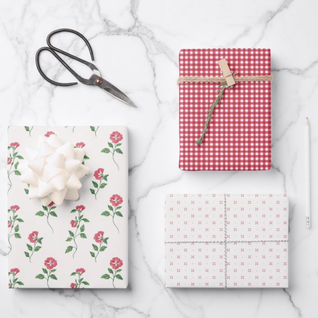 Rosy Picnic Trio 3 Wrapping Paper Sheet (Front)