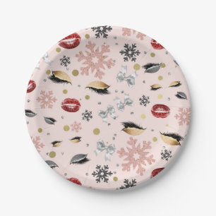 Rosy Pink Girly Beauty Makeup Holiday Christmas Paper Plate