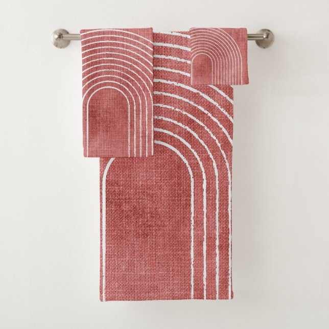 Rosy Pink Minimalist Bath Towel Set (Insitu)
