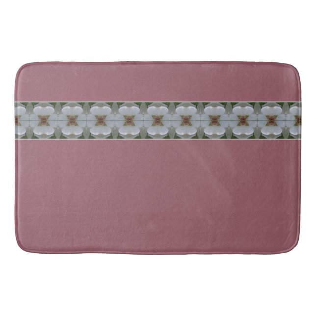 Rosy Pink With White Floral Pattern Bath Mat (Front)