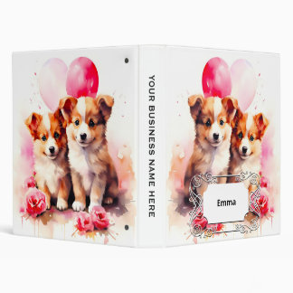 Rosy Puppy Love Watercolor Binder
