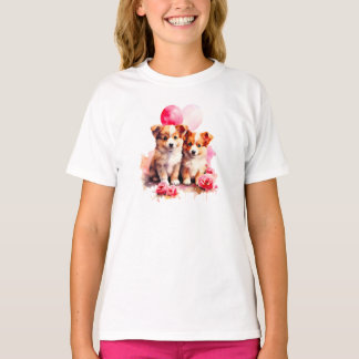 Rosy Puppy Love Watercolor T-Shirt
