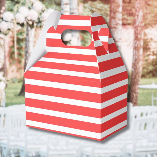 Rosy Red and White Simple Horizontal Striped Favor Box (Creator Uploaded)