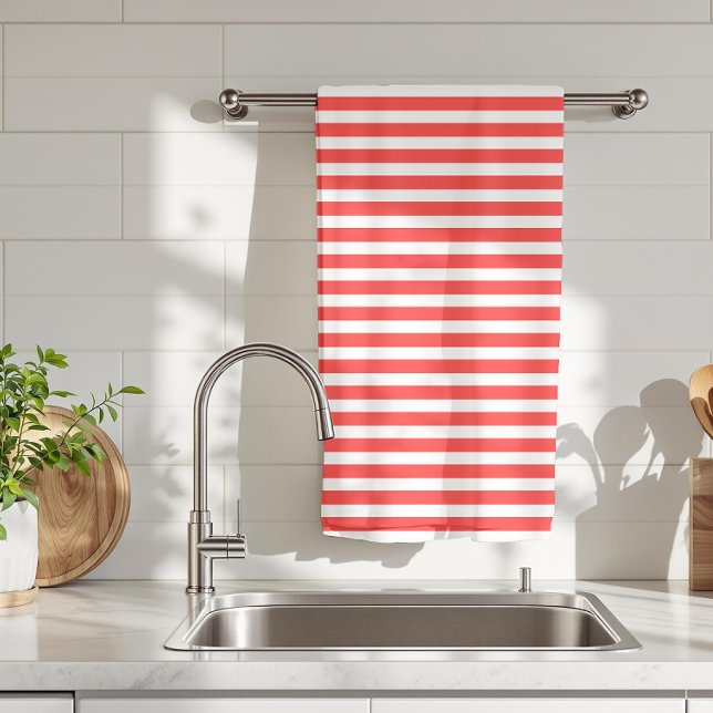 Rosy Red and White Simple Horizontal Striped Kitchen Towel (Creator Uploaded)