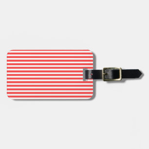 Rosy Red and White Simple Horizontal Striped Luggage Tag
