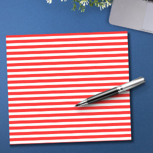 Rosy Red and White Simple Horizontal Striped Notepad