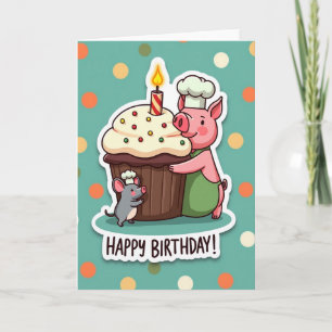 Rosy Swine Birthday Card