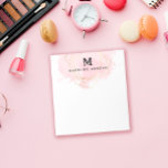 Rosy Watercolor Faux Gold Geometric Monogram Notepad<br><div class="desc">Pretty monogrammed notepad with your initial in black against a splash of rosy pink watercolor inside faint geometric lines of faux gold. Personalize with your name too!</div>