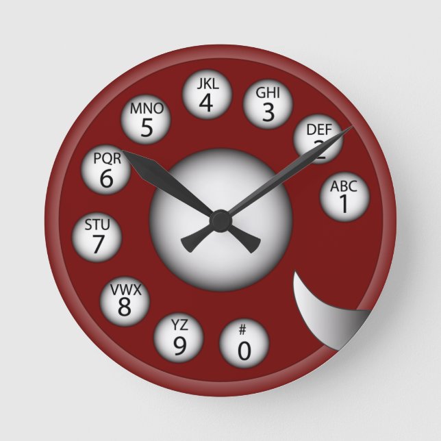 Rotary Phone Dial (Red) Round Clock (Front)