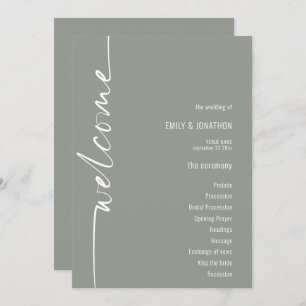 Rotated Calligraphy Sage Green Wedding Program
