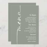 Rotated Calligraphy Sage Wedding Menu card