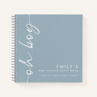 Rotated Dusty Blue Oh Boy Baby Shower Guest Book