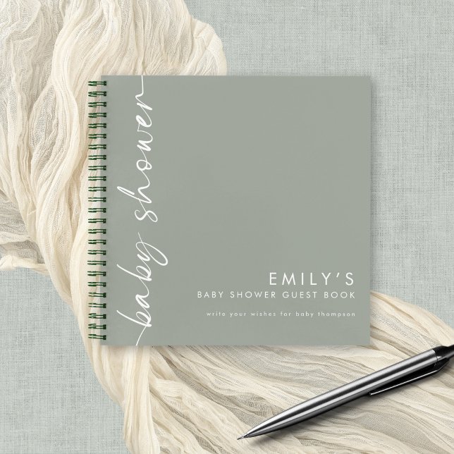 Rotated Script Sage Green Baby Shower Guest Book (wishes for baby guest book)