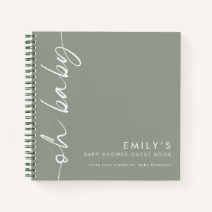 Rotated Script Sage Oh Baby Shower Guest Book