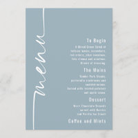 Rotated Text Dusty Blue Wedding Menu Card