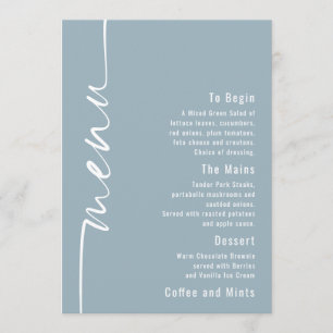 Rotated Text Dusty Blue Wedding Menu Card