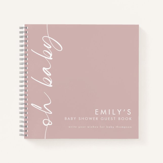 Rotated Text  Dusty Rose Oh Baby Shower Guest Book (Front)