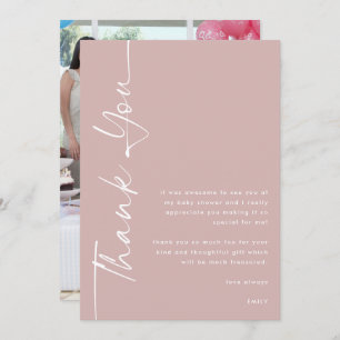 Rotated Text Photo Dusty Rose Baby Shower Thanks Card