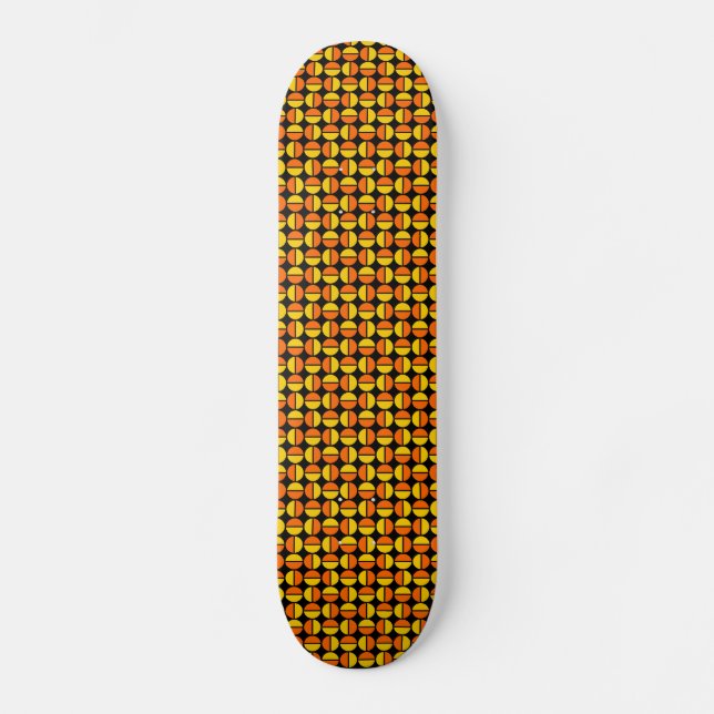 Rotating Circles - Orange and Amber on Black Skateboard (Front)