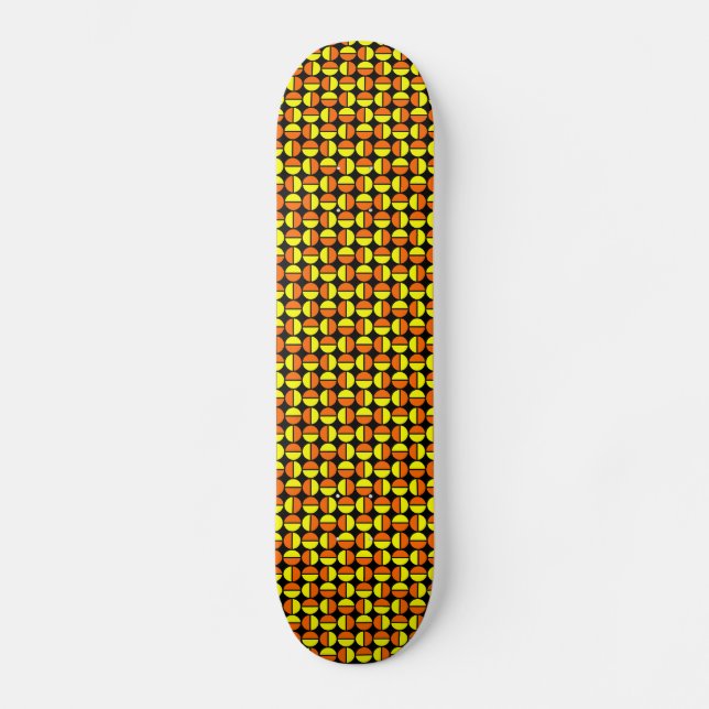Rotating Circles - Orange and Yellow on Black Skateboard (Front)
