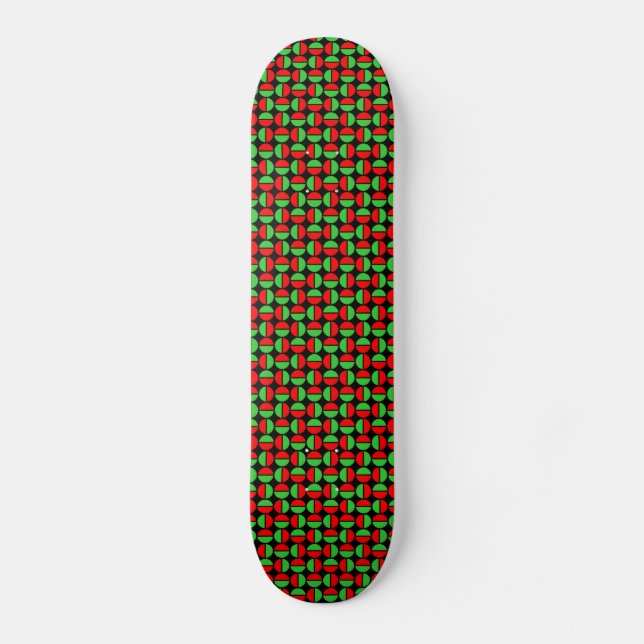 Rotating Circles - Red and Green on Black Skateboard (Front)