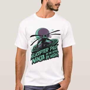 Rotor Ninja Pilot - Dramatic Black & Neon Teal Sil T-Shirt