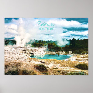 Rotorua hot springs New Zealand travel print