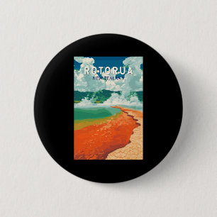 Rotorua New Zealand Illustration Travel Art Retro 2 Inch Round Button