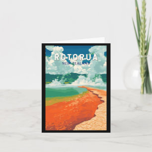 Rotorua New Zealand Illustration Travel Art Retro  Card