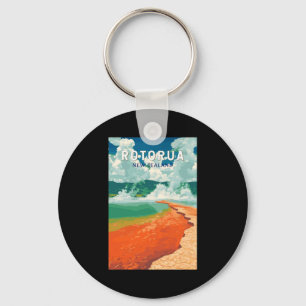 Rotorua New Zealand Illustration Travel Art Retro Keychain