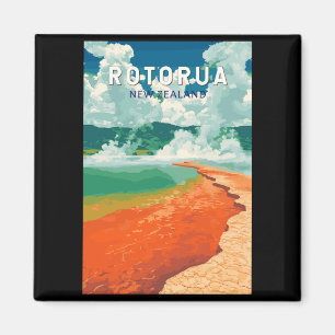 Rotorua New Zealand Illustration Travel Art Retro  Magnet